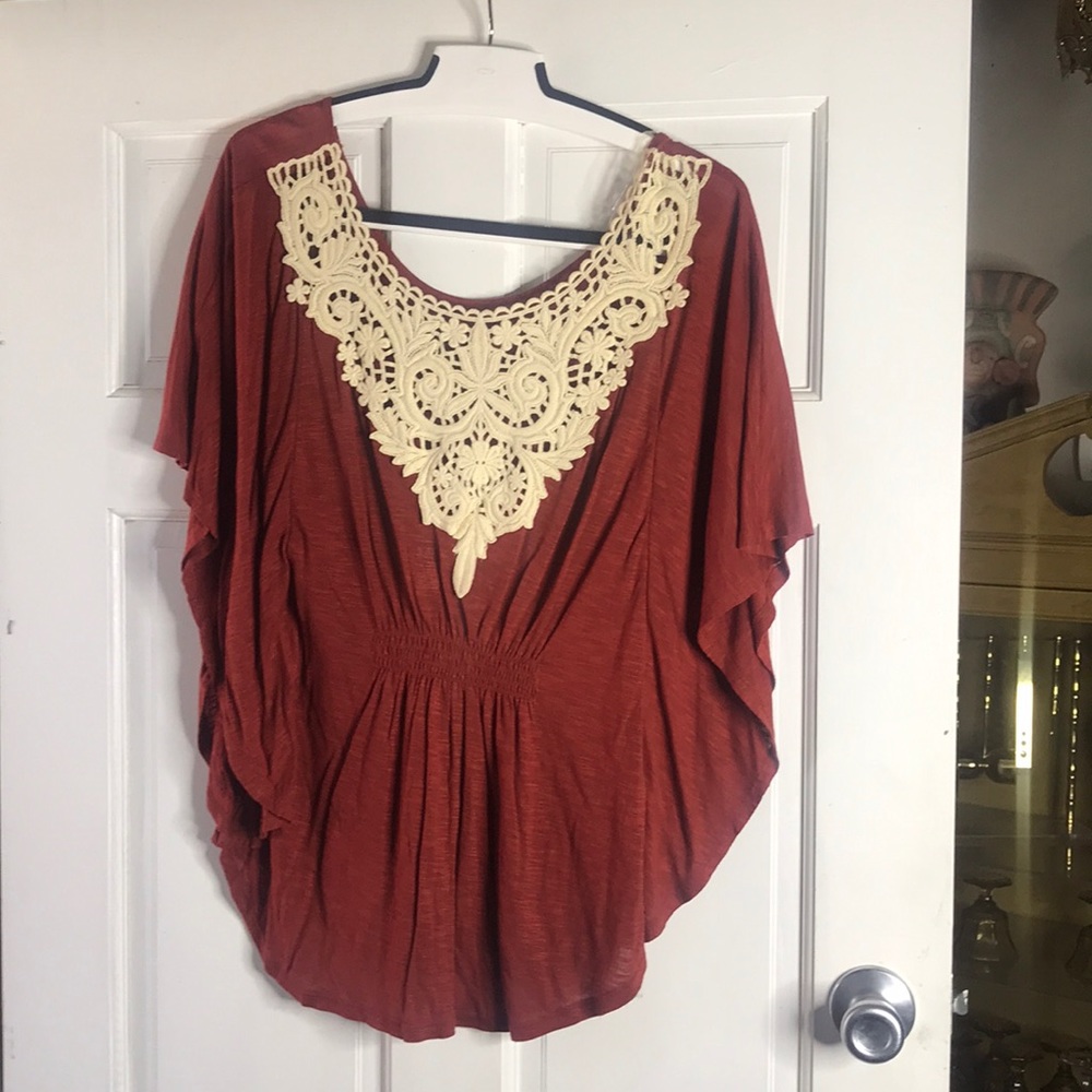 Burnt orange embroidered tunic top